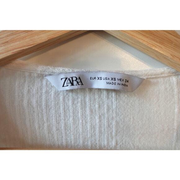 Zara Womens Top XS White Embroidered Wrap Shirt Crochet Boho Cotton Eyelet - Picture 4 of 10